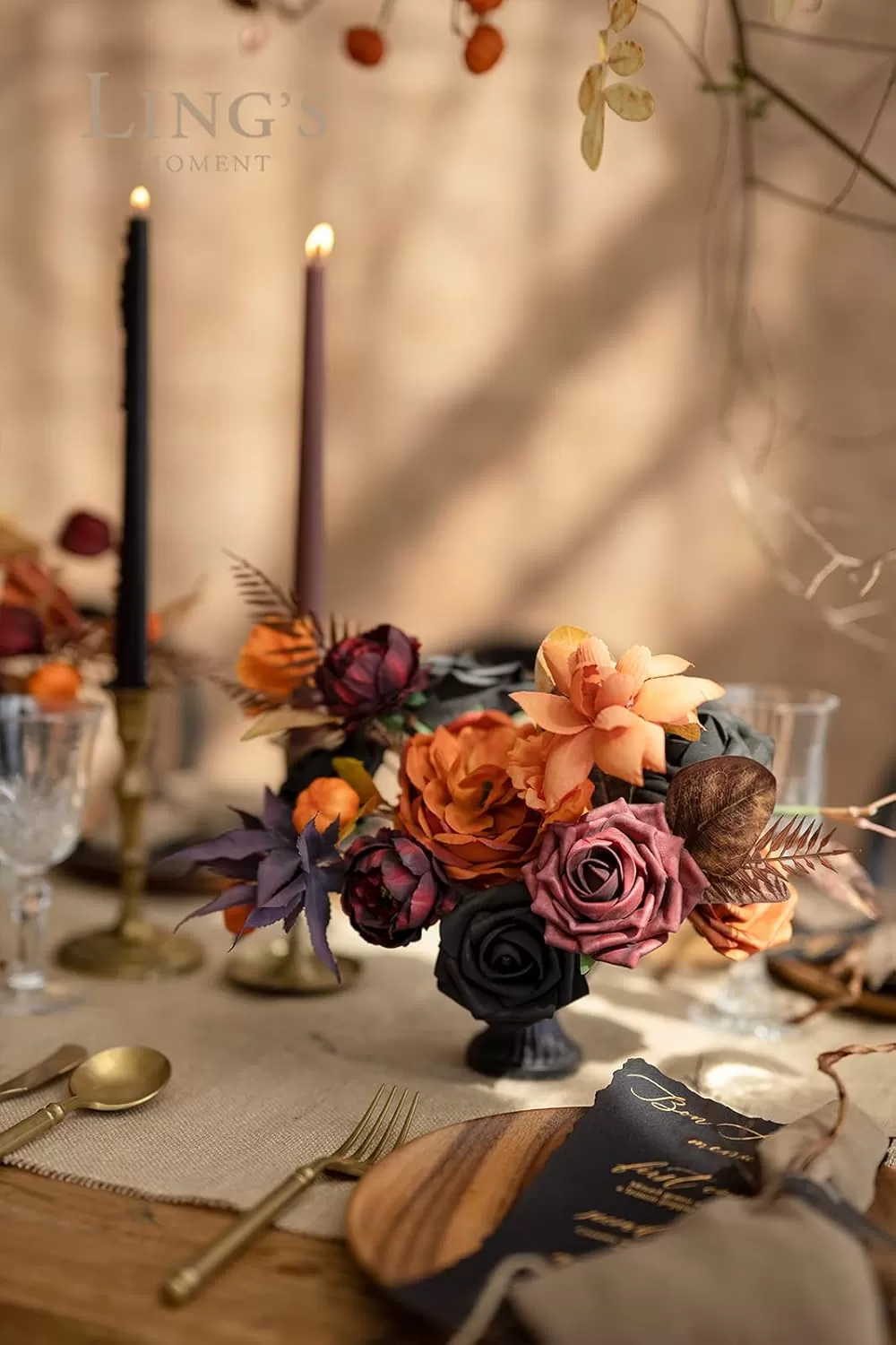 imageLings Moment Terracotta Artificial Flowers Greenery Deluxe Box Set Burnt Orange Fake Flower for DIY Wedding Bridal Bouquet Centerpieces Decor Floral Arrangement Decor etcBlack  Orange
