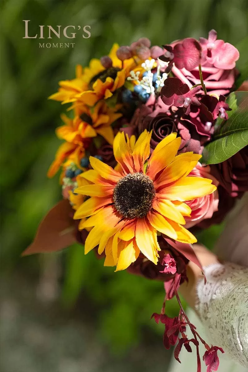 imageLings Moment Terracotta Artificial Flowers Greenery Deluxe Box Set Burnt Orange Fake Flower for DIY Wedding Bridal Bouquet Centerpieces Decor Floral Arrangement Decor etcSunflower  Marsala