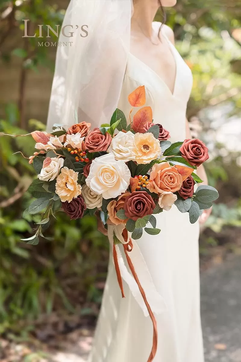 imageLings Moment Terracotta Artificial Flowers Greenery Deluxe Box Set Burnt Orange Fake Flower for DIY Wedding Bridal Bouquet Centerpieces Decor Floral Arrangement Decor etcRust  Cream