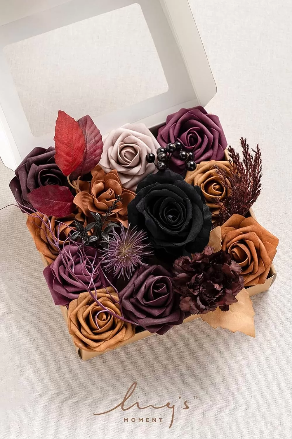 imageLings Moment Terracotta Artificial Flowers Greenery Deluxe Box Set Burnt Orange Fake Flower for DIY Wedding Bridal Bouquet Centerpieces Decor Floral Arrangement Decor etcBlack  Orange  Purple