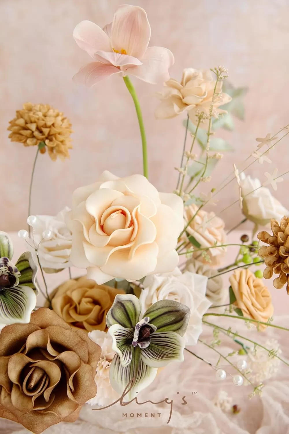 imageLings Moment Terracotta Artificial Flowers Greenery Deluxe Box Set Burnt Orange Fake Flower for DIY Wedding Bridal Bouquet Centerpieces Decor Floral Arrangement Decor etcApricot  Peach