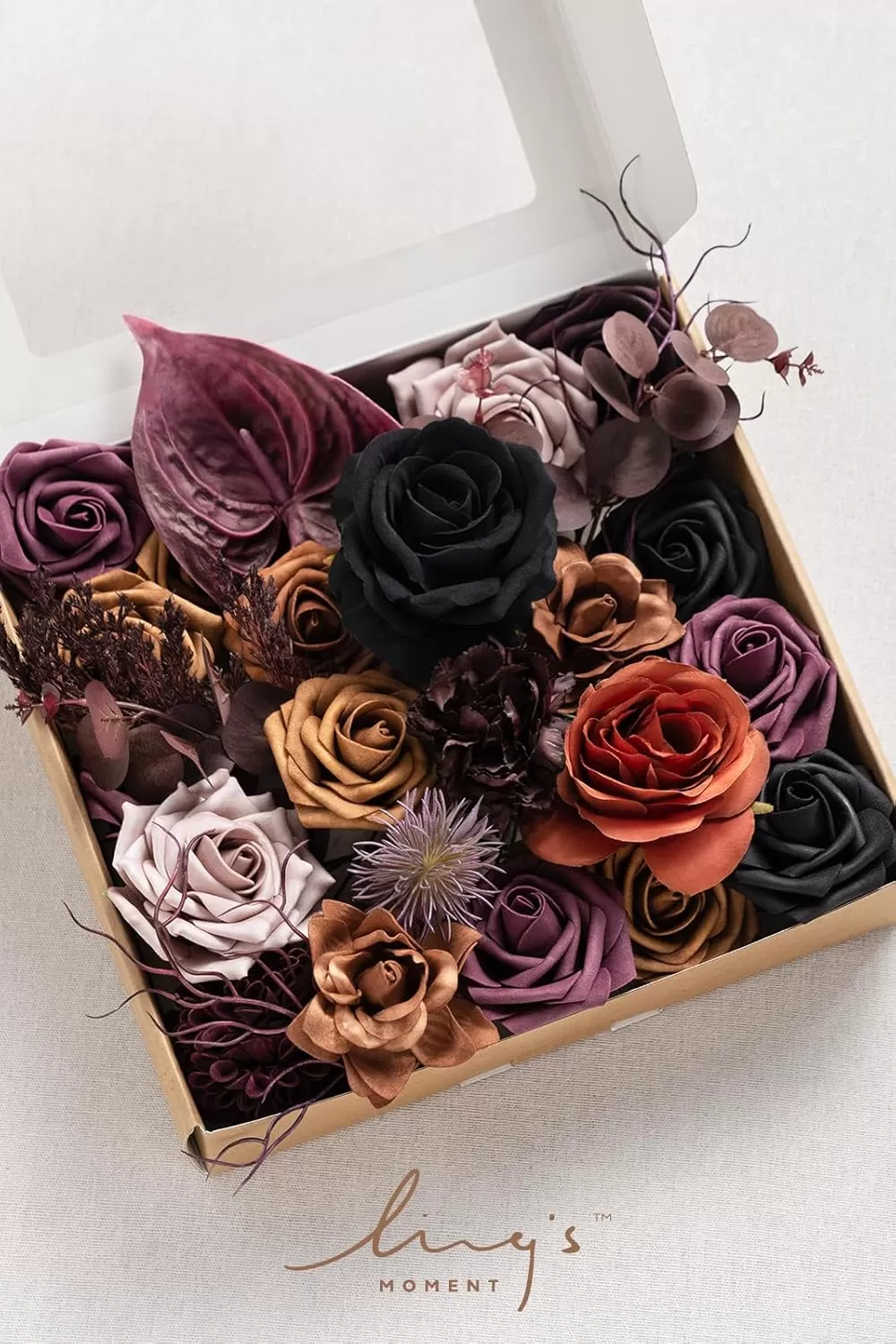 imageLings Moment Terracotta Artificial Flowers Greenery Deluxe Box Set Burnt Orange Fake Flower for DIY Wedding Bridal Bouquet Centerpieces Decor Floral Arrangement Decor etcBlack  Orange  Purple