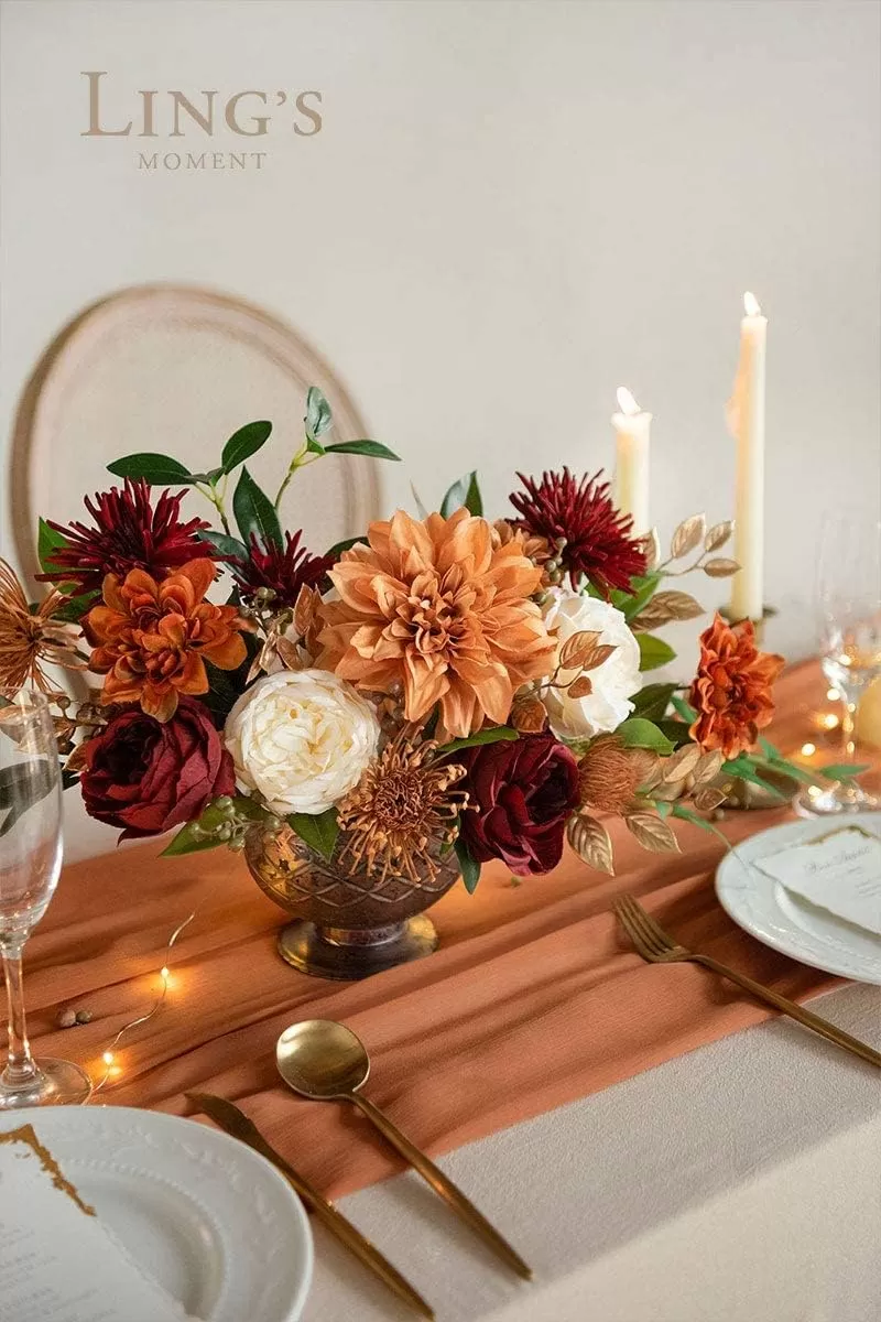 imageLings Moment Terracotta Artificial Flowers Greenery Deluxe Box Set Burnt Orange Fake Flower for DIY Wedding Bridal Bouquet Centerpieces Decor Floral Arrangement Decor etcTerracotta  Burgundy
