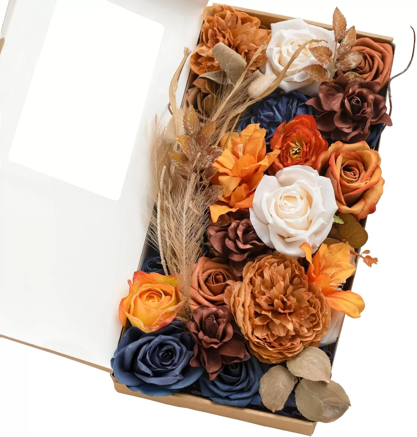 imageLings Moment Terracotta Artificial Flowers Greenery Deluxe Box Set Burnt Orange Fake Flower for DIY Wedding Bridal Bouquet Centerpieces Decor Floral Arrangement Decor etcOrange  Navy