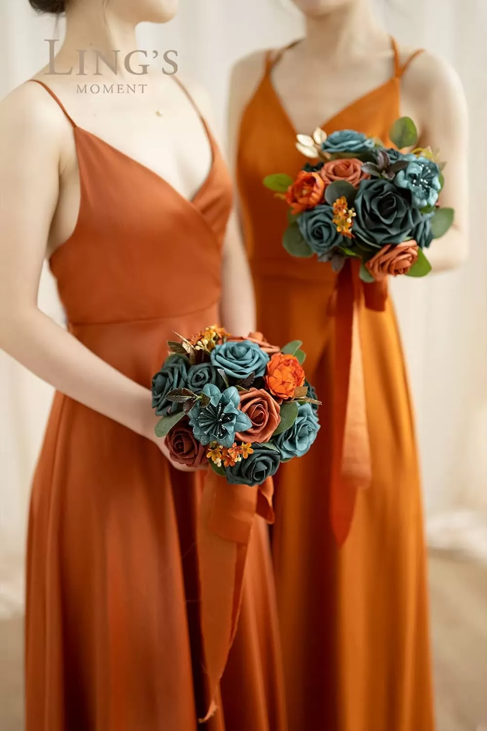 imageLings Moment Terracotta Artificial Flowers Greenery Deluxe Box Set Burnt Orange Fake Flower for DIY Wedding Bridal Bouquet Centerpieces Decor Floral Arrangement Decor etcTeal  Orange