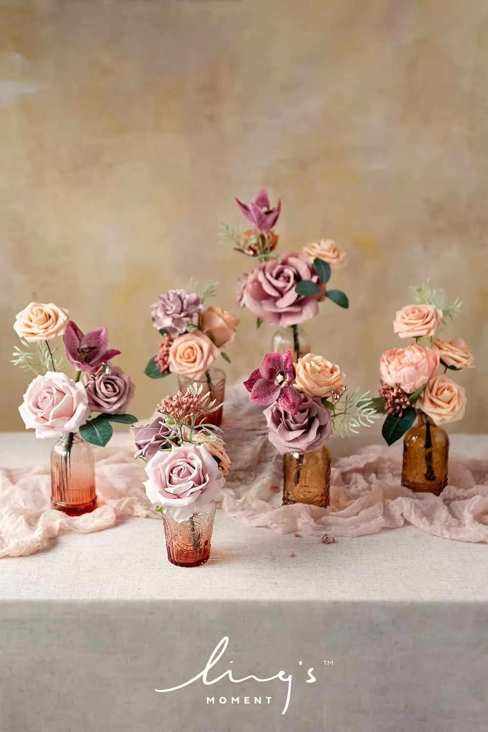 imageLings Moment Terracotta Artificial Flowers Greenery Deluxe Box Set Burnt Orange Fake Flower for DIY Wedding Bridal Bouquet Centerpieces Decor Floral Arrangement Decor etcDusty Rose  Peach