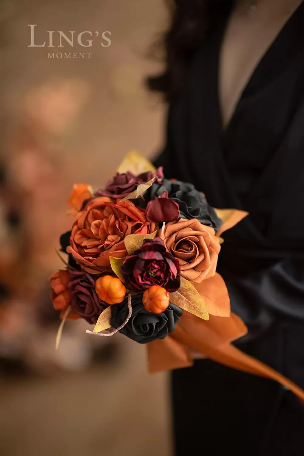 imageLings Moment Terracotta Artificial Flowers Greenery Deluxe Box Set Burnt Orange Fake Flower for DIY Wedding Bridal Bouquet Centerpieces Decor Floral Arrangement Decor etcBlack  Orange
