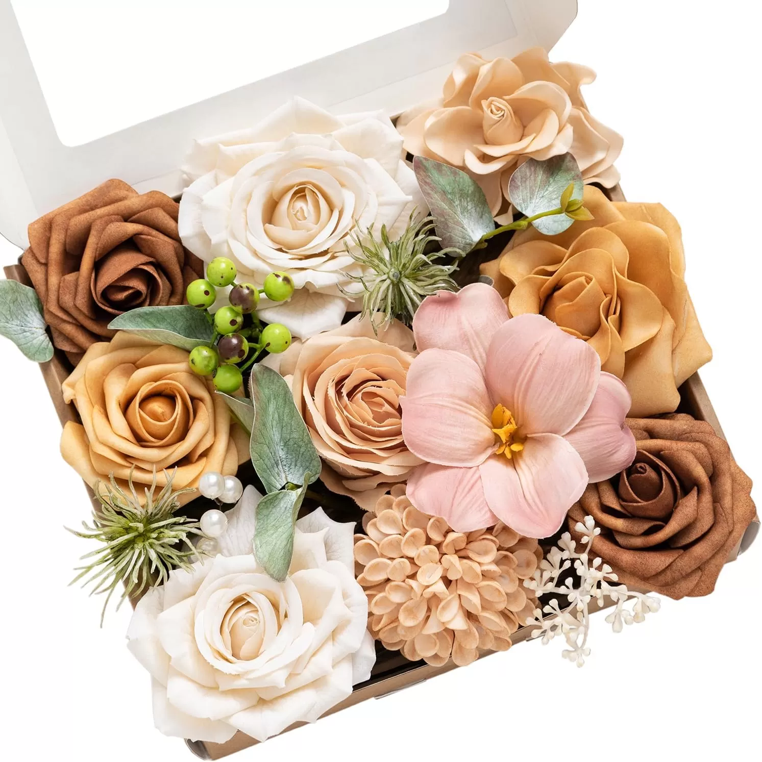 imageLings Moment Terracotta Artificial Flowers Greenery Deluxe Box Set Burnt Orange Fake Flower for DIY Wedding Bridal Bouquet Centerpieces Decor Floral Arrangement Decor etcApricot  Peach