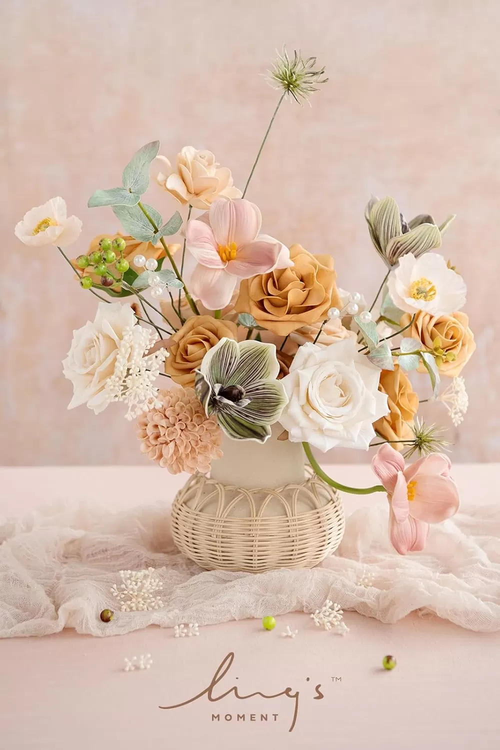 imageLings Moment Terracotta Artificial Flowers Greenery Deluxe Box Set Burnt Orange Fake Flower for DIY Wedding Bridal Bouquet Centerpieces Decor Floral Arrangement Decor etcApricot  Peach