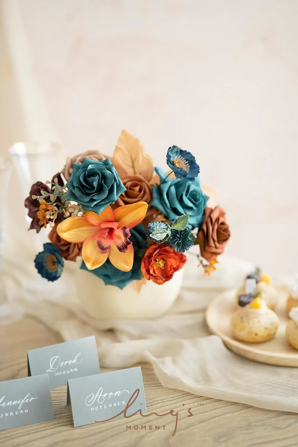 imageLings Moment Terracotta Artificial Flowers Greenery Deluxe Box Set Burnt Orange Fake Flower for DIY Wedding Bridal Bouquet Centerpieces Decor Floral Arrangement Decor etcTeal  Burnt Orange