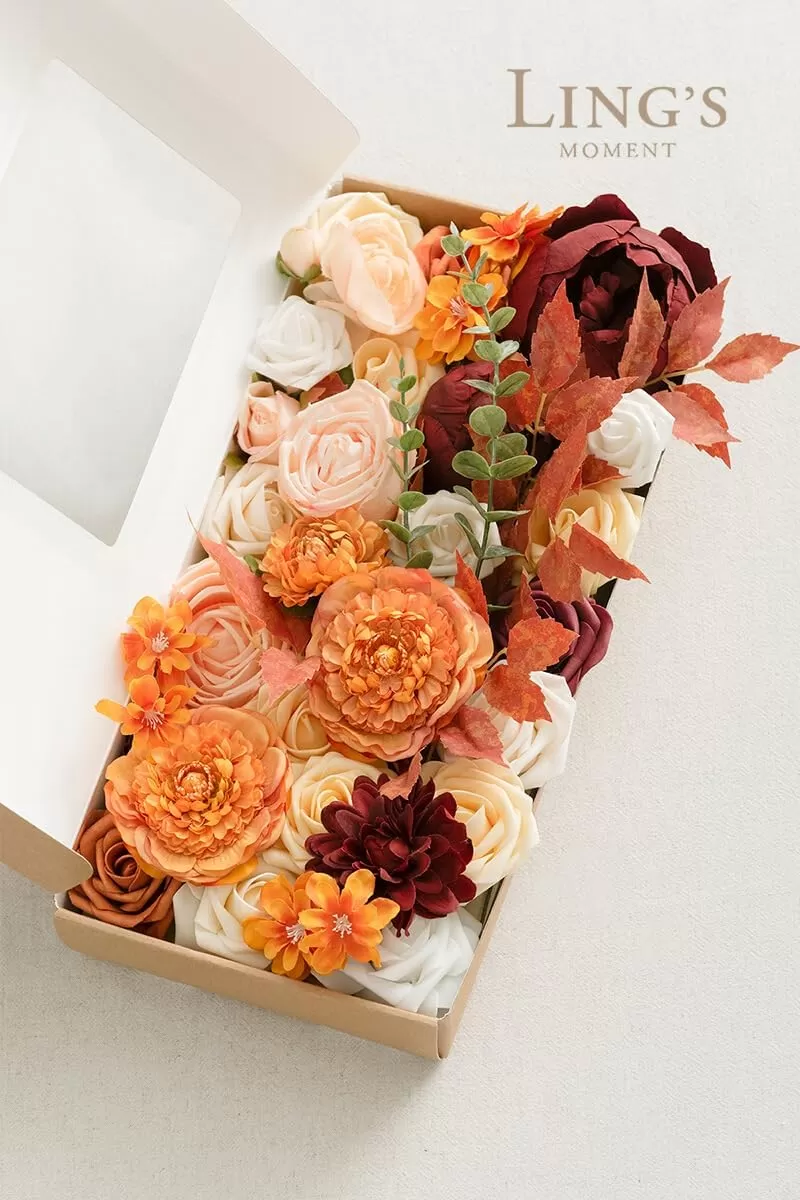 imageLings Moment Terracotta Artificial Flowers Greenery Deluxe Box Set Burnt Orange Fake Flower for DIY Wedding Bridal Bouquet Centerpieces Decor Floral Arrangement Decor etcOrange  French Yellow