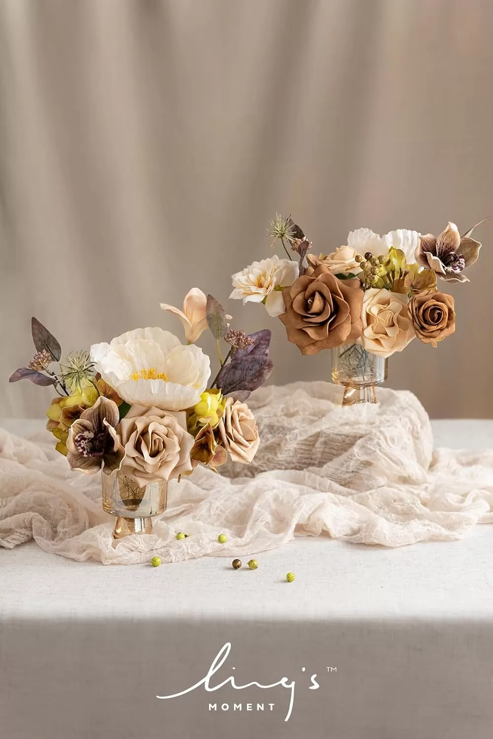 imageLings Moment Terracotta Artificial Flowers Greenery Deluxe Box Set Burnt Orange Fake Flower for DIY Wedding Bridal Bouquet Centerpieces Decor Floral Arrangement Decor etcSoft Peach  Brown