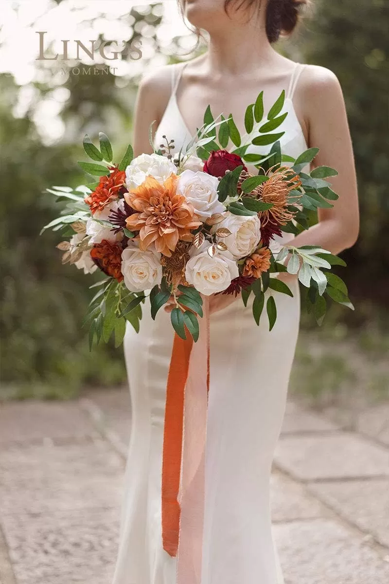 imageLings Moment Terracotta Artificial Flowers Greenery Deluxe Box Set Burnt Orange Fake Flower for DIY Wedding Bridal Bouquet Centerpieces Decor Floral Arrangement Decor etcTerracotta  Burgundy