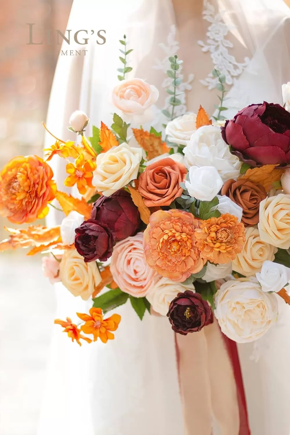 imageLings Moment Terracotta Artificial Flowers Greenery Deluxe Box Set Burnt Orange Fake Flower for DIY Wedding Bridal Bouquet Centerpieces Decor Floral Arrangement Decor etcOrange  French Yellow