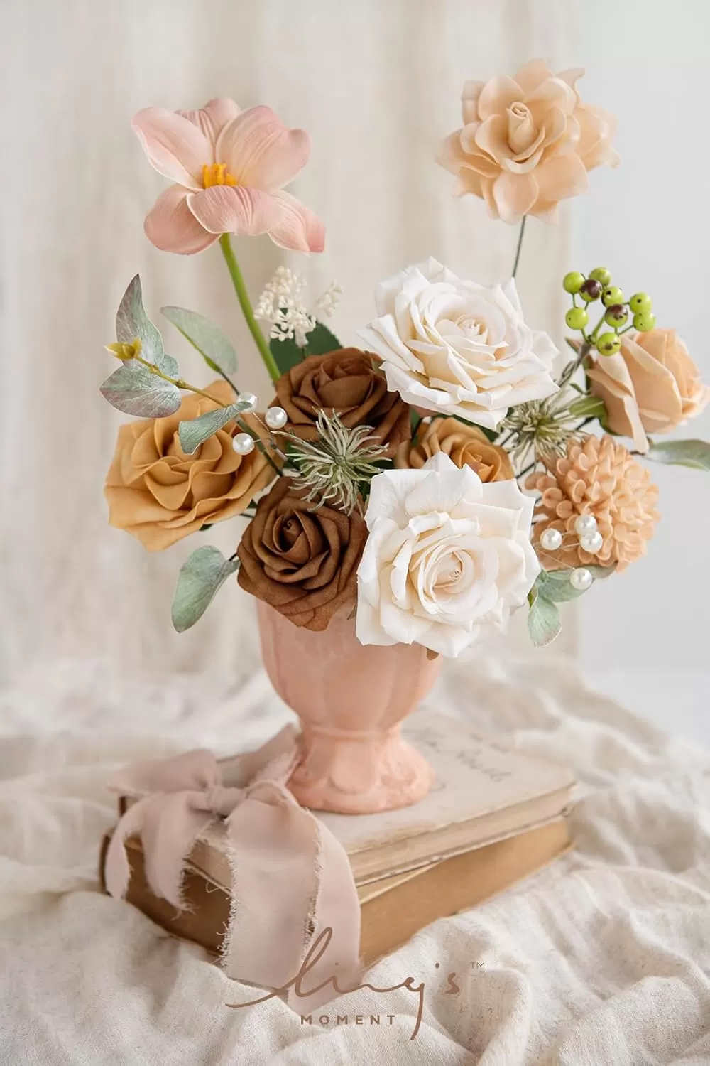imageLings Moment Terracotta Artificial Flowers Greenery Deluxe Box Set Burnt Orange Fake Flower for DIY Wedding Bridal Bouquet Centerpieces Decor Floral Arrangement Decor etcApricot  Peach