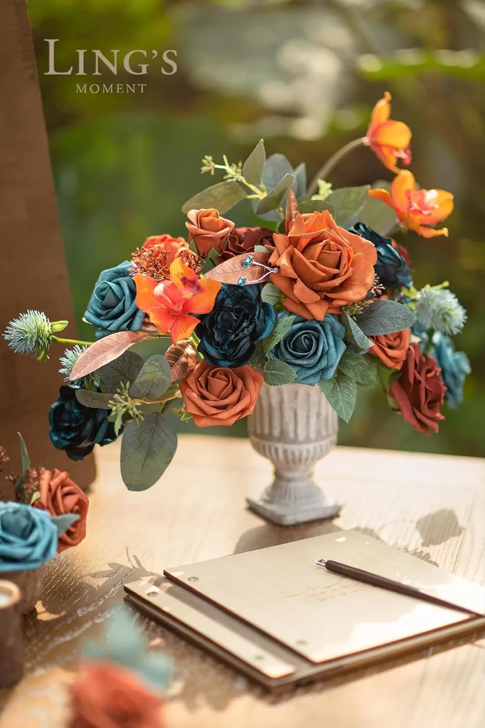imageLings Moment Terracotta Artificial Flowers Greenery Deluxe Box Set Burnt Orange Fake Flower for DIY Wedding Bridal Bouquet Centerpieces Decor Floral Arrangement Decor etcTeal  Burnt Orange