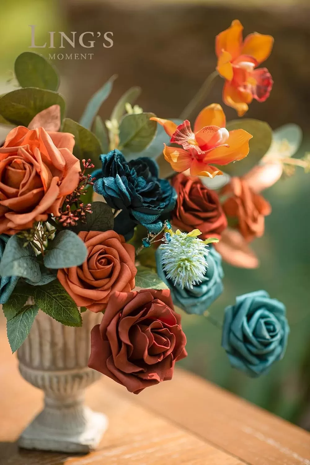 imageLings Moment Terracotta Artificial Flowers Greenery Deluxe Box Set Burnt Orange Fake Flower for DIY Wedding Bridal Bouquet Centerpieces Decor Floral Arrangement Decor etcTeal  Burnt Orange