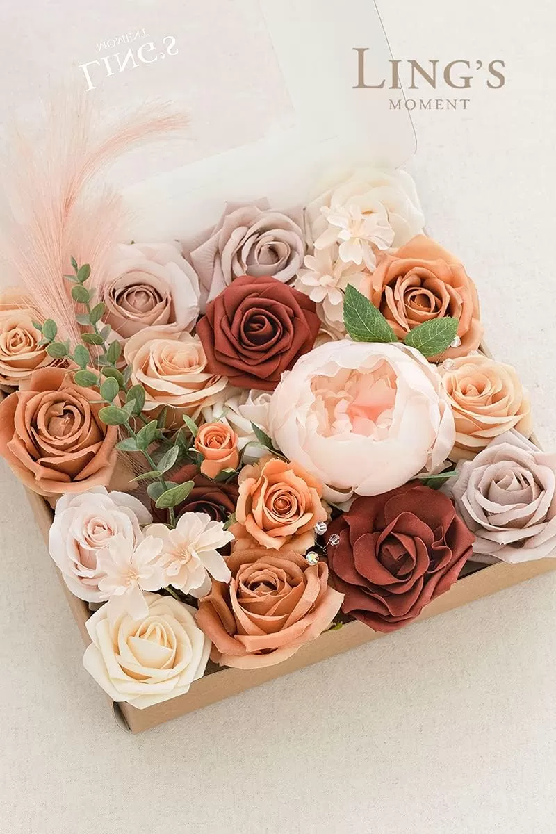 imageLings Moment Terracotta Artificial Flowers Greenery Deluxe Box Set Burnt Orange Fake Flower for DIY Wedding Bridal Bouquet Centerpieces Decor Floral Arrangement Decor etcRust  Orange
