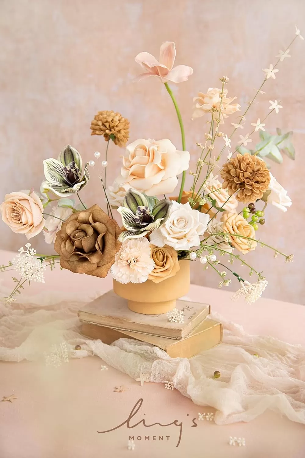 imageLings Moment Terracotta Artificial Flowers Greenery Deluxe Box Set Burnt Orange Fake Flower for DIY Wedding Bridal Bouquet Centerpieces Decor Floral Arrangement Decor etcApricot  Peach