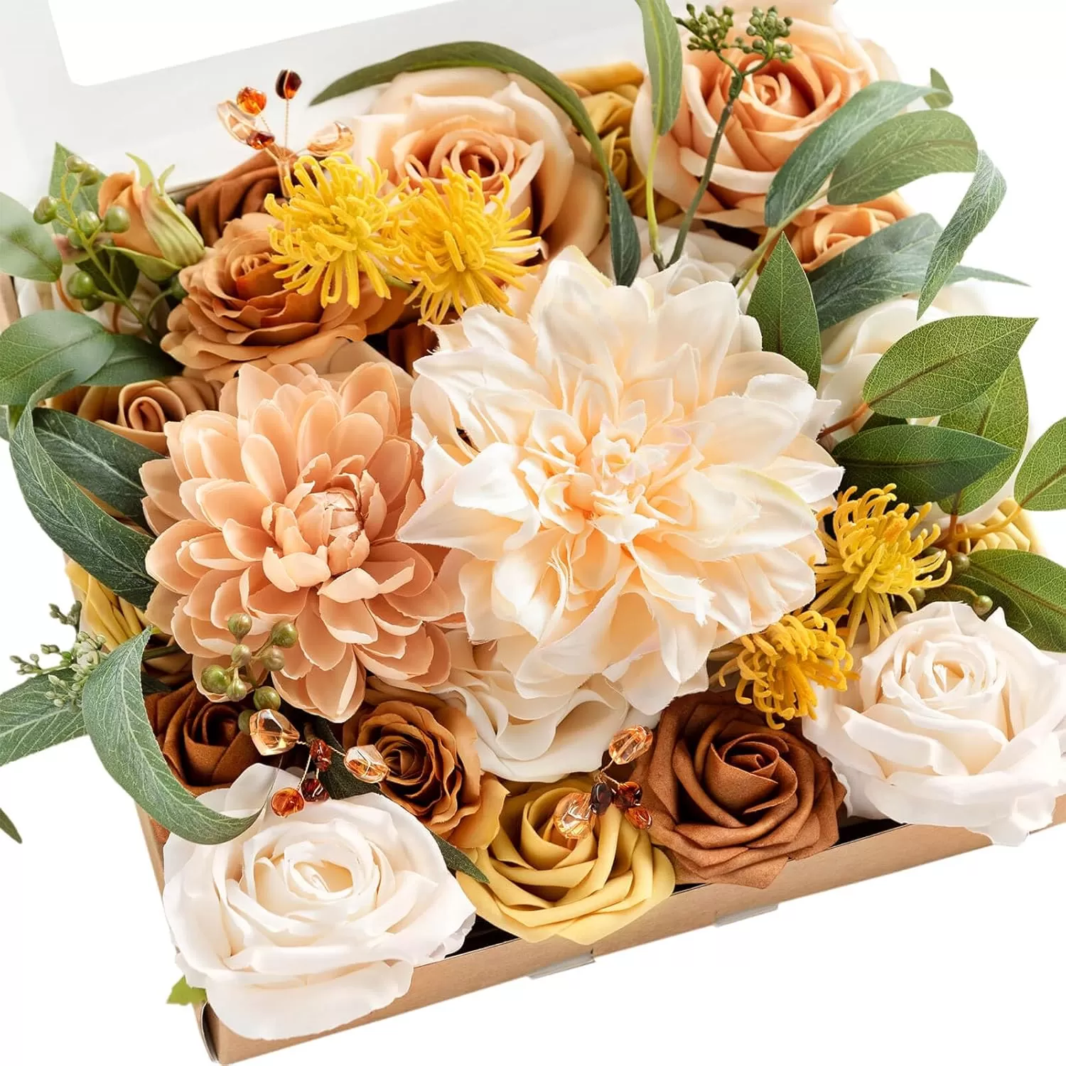 imageLings Moment Terracotta Artificial Flowers Greenery Deluxe Box Set Burnt Orange Fake Flower for DIY Wedding Bridal Bouquet Centerpieces Decor Floral Arrangement Decor etcCream  Apricot