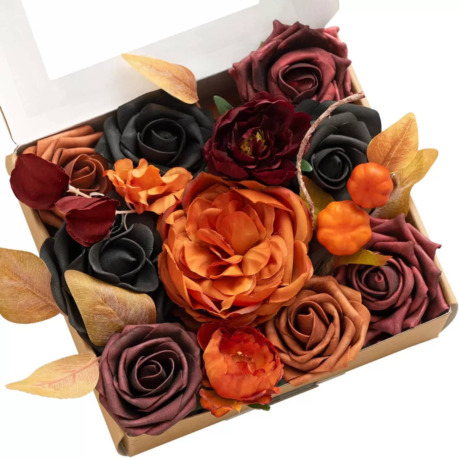 imageLings Moment Terracotta Artificial Flowers Greenery Deluxe Box Set Burnt Orange Fake Flower for DIY Wedding Bridal Bouquet Centerpieces Decor Floral Arrangement Decor etcBlack  Orange