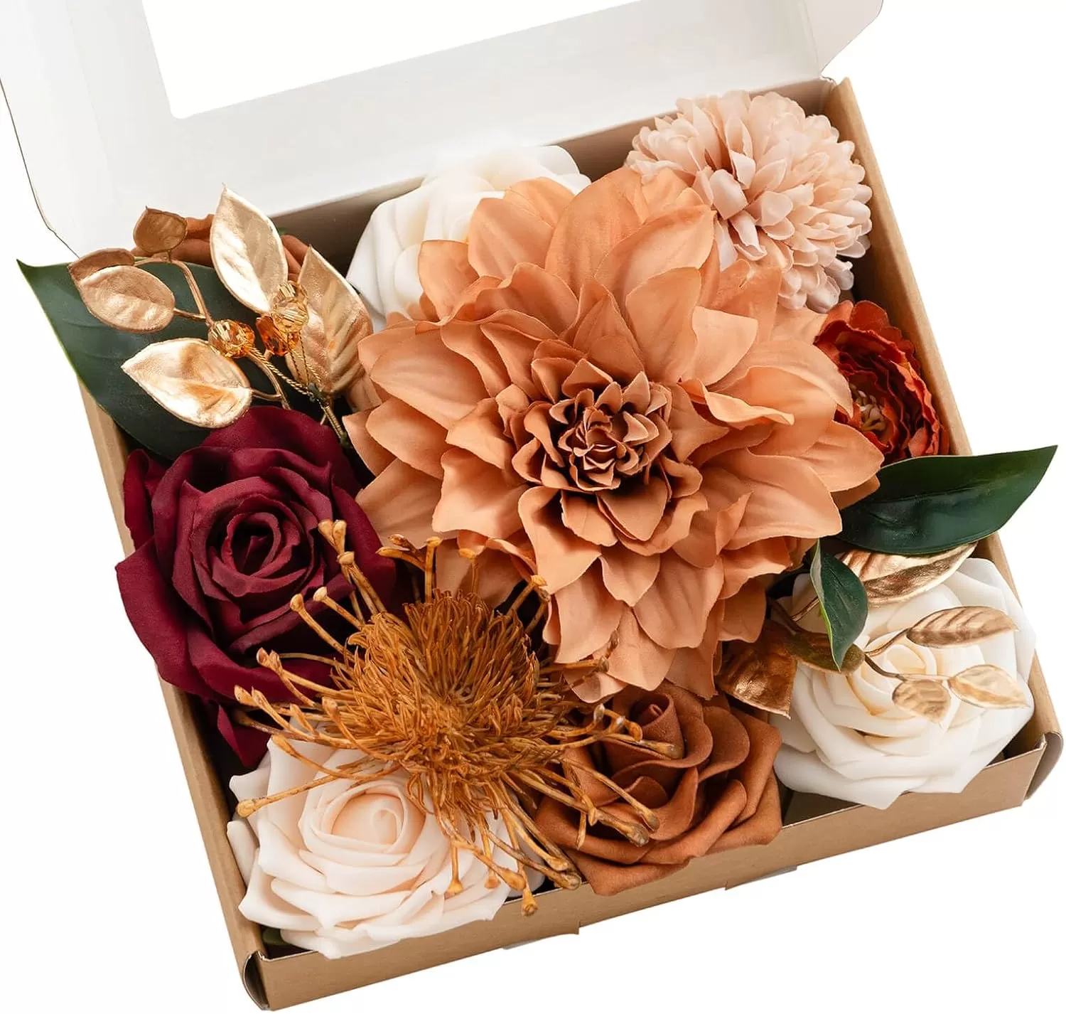 imageLings Moment Terracotta Artificial Flowers Greenery Deluxe Box Set Burnt Orange Fake Flower for DIY Wedding Bridal Bouquet Centerpieces Decor Floral Arrangement Decor etcTerracotta  Burgundy