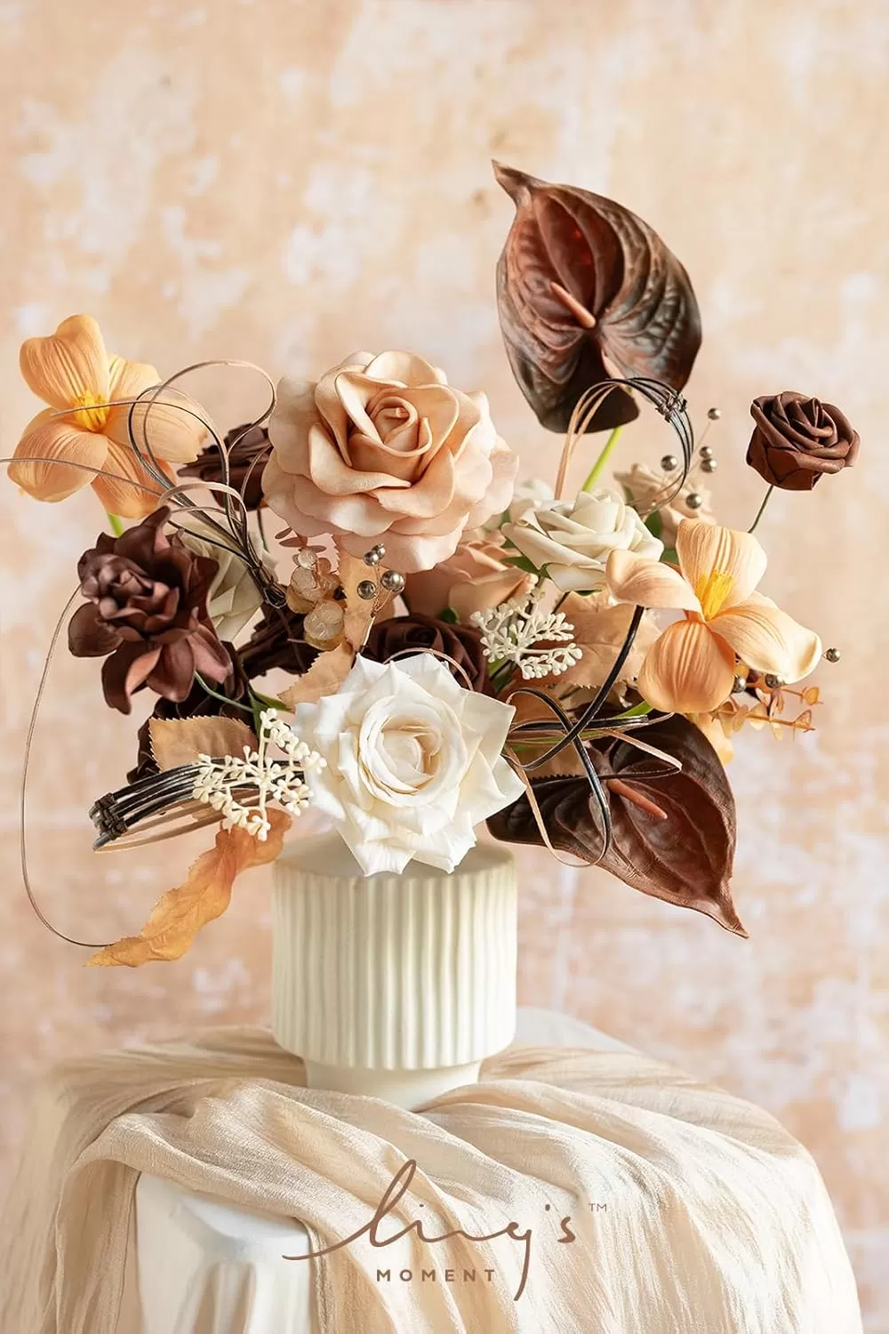 imageLings Moment Terracotta Artificial Flowers Greenery Deluxe Box Set Burnt Orange Fake Flower for DIY Wedding Bridal Bouquet Centerpieces Decor Floral Arrangement Decor etcBrown  Apricot