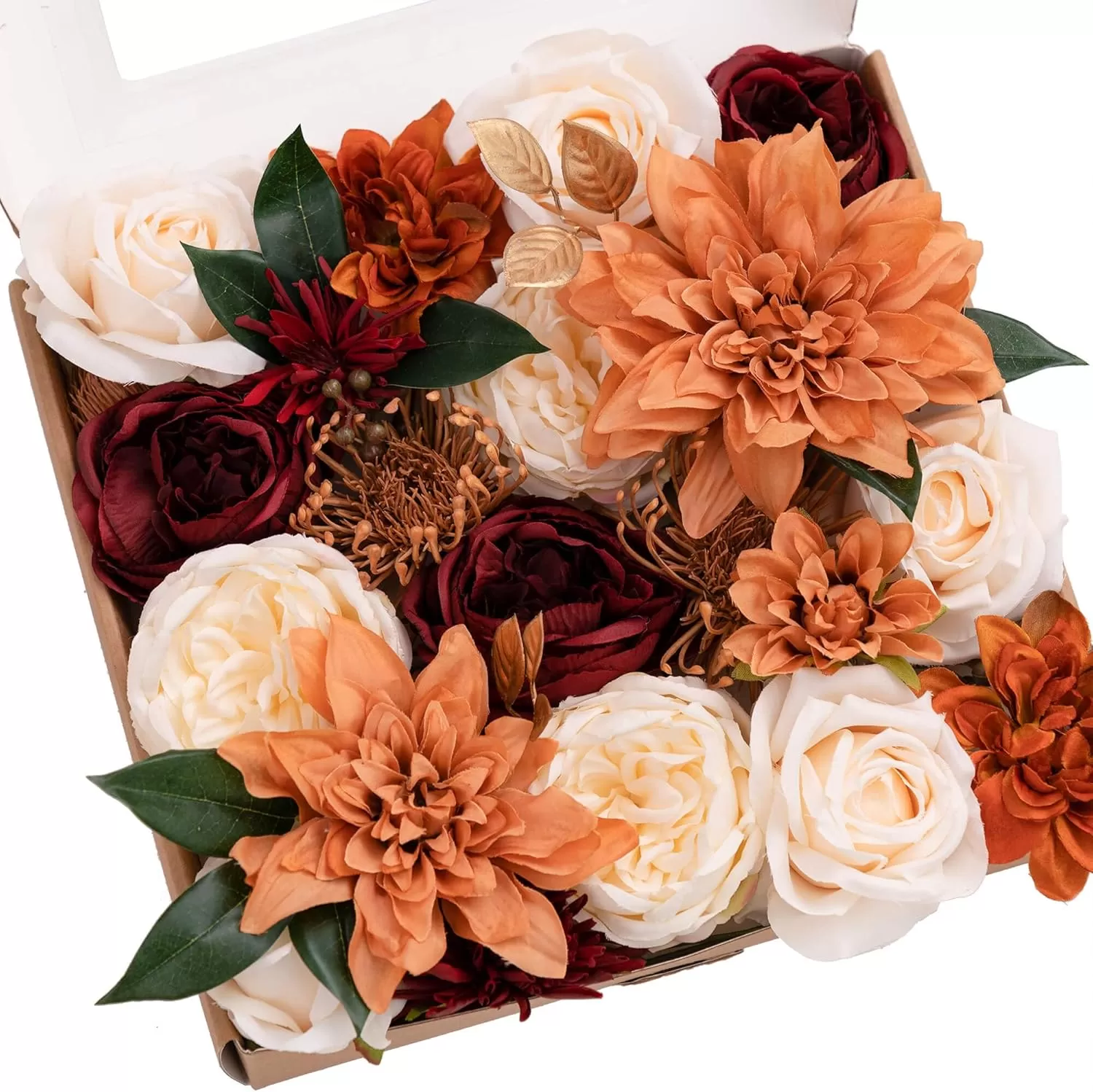 imageLings Moment Terracotta Artificial Flowers Greenery Deluxe Box Set Burnt Orange Fake Flower for DIY Wedding Bridal Bouquet Centerpieces Decor Floral Arrangement Decor etcTerracotta  Burgundy