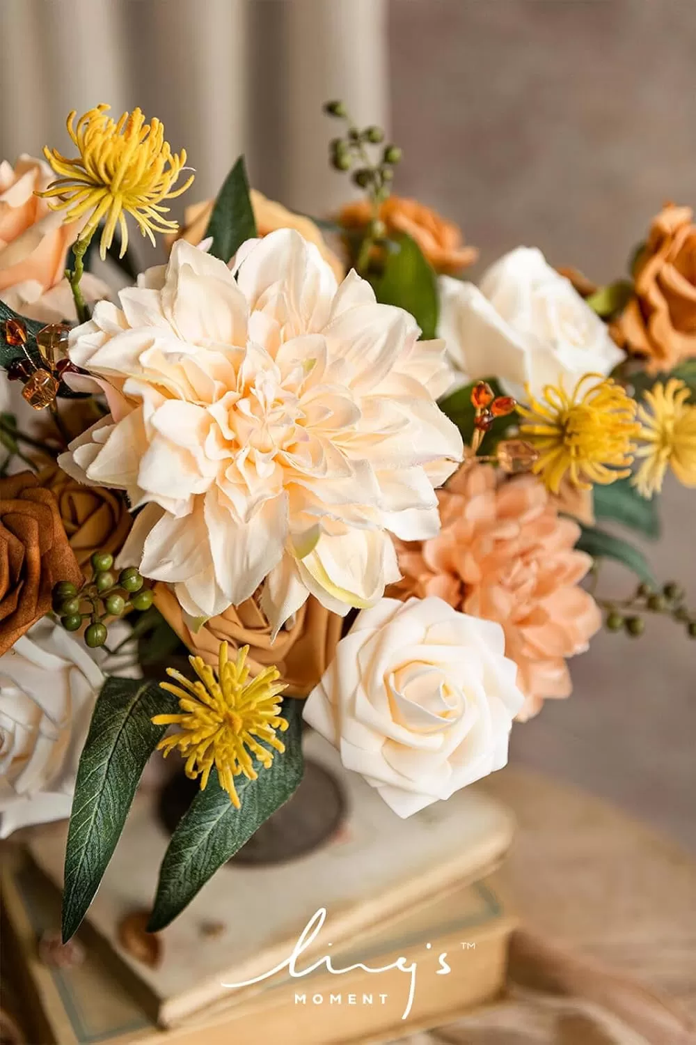 imageLings Moment Terracotta Artificial Flowers Greenery Deluxe Box Set Burnt Orange Fake Flower for DIY Wedding Bridal Bouquet Centerpieces Decor Floral Arrangement Decor etcCream  Apricot