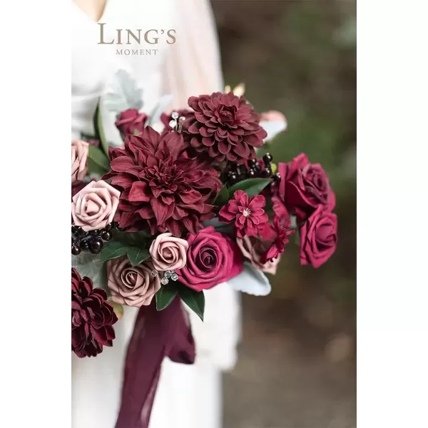 imageLings Moment Artificial Flowers 9pcs Silk Dahlia 55quot45quot Fake Flowers for DIY Wedding Craft Bouquets Centerpieces Arrangements Party Baby Shower Home Decorations Sunset TerracottaBurgundysilk