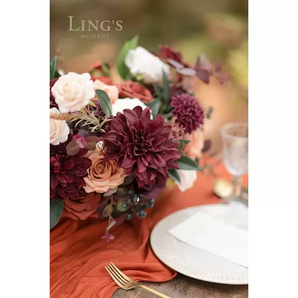 imageLings Moment Artificial Flowers 9pcs Silk Dahlia 55quot45quot Fake Flowers for DIY Wedding Craft Bouquets Centerpieces Arrangements Party Baby Shower Home Decorations Sunset TerracottaBurgundysilk
