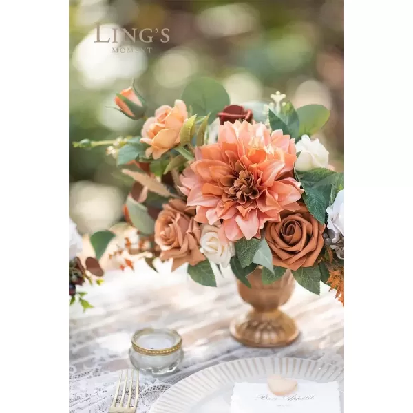 imageLings Moment Artificial Flowers 9pcs Silk Dahlia 55quot45quot Fake Flowers for DIY Wedding Craft Bouquets Centerpieces Arrangements Party Baby Shower Home Decorations Sunset TerracottaTerracottasilk
