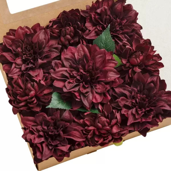 imageLings Moment Artificial Flowers 9pcs Silk Dahlia 55quot45quot Fake Flowers for DIY Wedding Craft Bouquets Centerpieces Arrangements Party Baby Shower Home Decorations Sunset TerracottaBurgundysilk