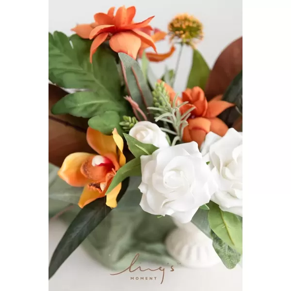 imageLings Moment Orange Clay ampamp Olive Green Artificial Flowers with Vase Wedding Decor Centerpiece Flower Potted for Ceremony Reception Tabletop Desk Flowers Mantel Archway Aisle Set of 2Orange Clay  Olive Green