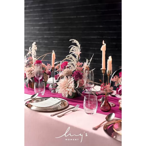 imageLings Moment Orange Clay ampamp Olive Green Artificial Flowers with Vase Wedding Decor Centerpiece Flower Potted for Ceremony Reception Tabletop Desk Flowers Mantel Archway Aisle Set of 2Magenta