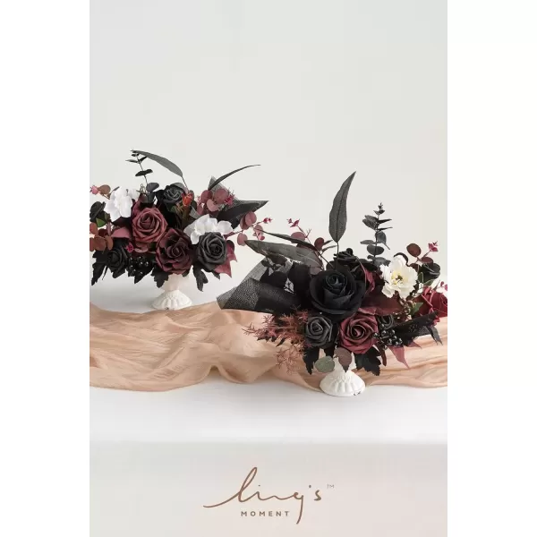 imageLings Moment Orange Clay ampamp Olive Green Artificial Flowers with Vase Wedding Decor Centerpiece Flower Potted for Ceremony Reception Tabletop Desk Flowers Mantel Archway Aisle Set of 2Black  Burgundy