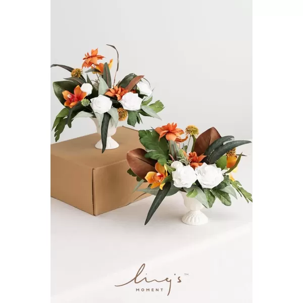 imageLings Moment Orange Clay ampamp Olive Green Artificial Flowers with Vase Wedding Decor Centerpiece Flower Potted for Ceremony Reception Tabletop Desk Flowers Mantel Archway Aisle Set of 2Orange Clay  Olive Green