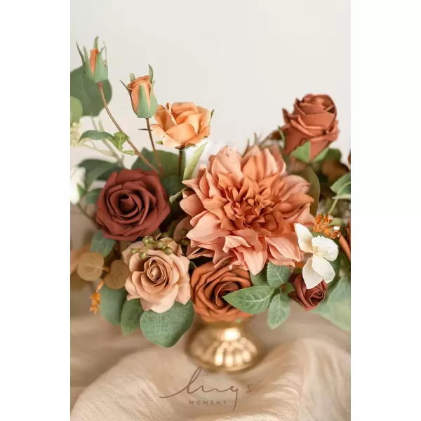 imageLings Moment Orange Clay ampamp Olive Green Artificial Flowers with Vase Wedding Decor Centerpiece Flower Potted for Ceremony Reception Tabletop Desk Flowers Mantel Archway Aisle Set of 2Terracotta