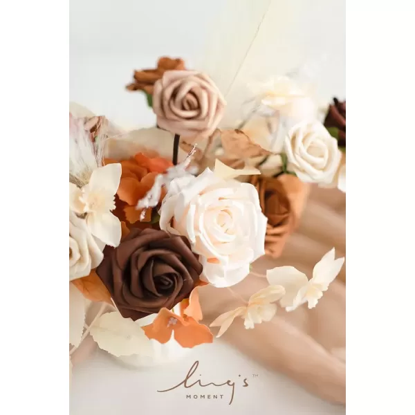 imageLings Moment Orange Clay ampamp Olive Green Artificial Flowers with Vase Wedding Decor Centerpiece Flower Potted for Ceremony Reception Tabletop Desk Flowers Mantel Archway Aisle Set of 2Rust  Sepia