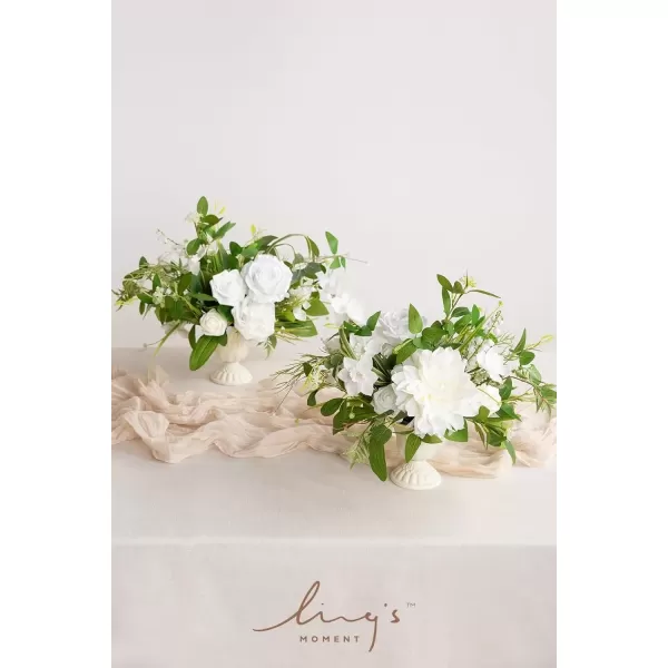 imageLings Moment Orange Clay ampamp Olive Green Artificial Flowers with Vase Wedding Decor Centerpiece Flower Potted for Ceremony Reception Tabletop Desk Flowers Mantel Archway Aisle Set of 2Green  White