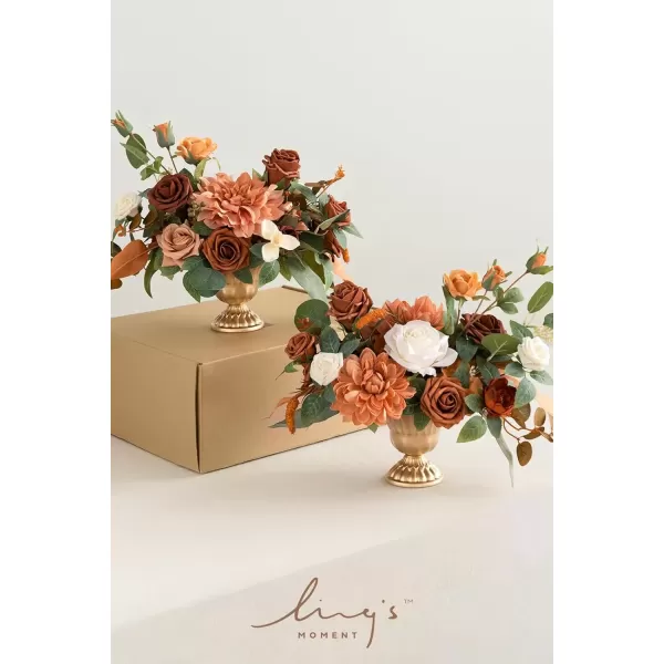 imageLings Moment Orange Clay ampamp Olive Green Artificial Flowers with Vase Wedding Decor Centerpiece Flower Potted for Ceremony Reception Tabletop Desk Flowers Mantel Archway Aisle Set of 2Terracotta
