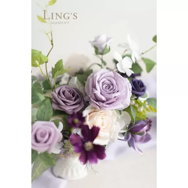 imageLings Moment Orange Clay ampamp Olive Green Artificial Flowers with Vase Wedding Decor Centerpiece Flower Potted for Ceremony Reception Tabletop Desk Flowers Mantel Archway Aisle Set of 2Lilac Gold