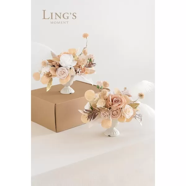 imageLings Moment Orange Clay ampamp Olive Green Artificial Flowers with Vase Wedding Decor Centerpiece Flower Potted for Ceremony Reception Tabletop Desk Flowers Mantel Archway Aisle Set of 2White Beige