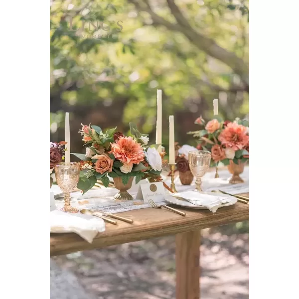 imageLings Moment Orange Clay ampamp Olive Green Artificial Flowers with Vase Wedding Decor Centerpiece Flower Potted for Ceremony Reception Tabletop Desk Flowers Mantel Archway Aisle Set of 2Terracotta