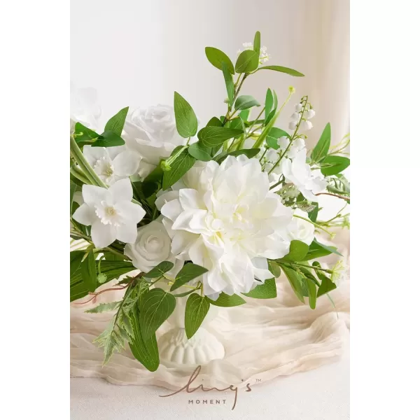 imageLings Moment Orange Clay ampamp Olive Green Artificial Flowers with Vase Wedding Decor Centerpiece Flower Potted for Ceremony Reception Tabletop Desk Flowers Mantel Archway Aisle Set of 2Green  White