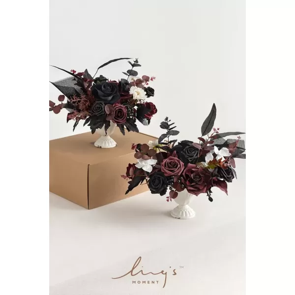 imageLings Moment Orange Clay ampamp Olive Green Artificial Flowers with Vase Wedding Decor Centerpiece Flower Potted for Ceremony Reception Tabletop Desk Flowers Mantel Archway Aisle Set of 2Black  Burgundy
