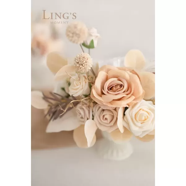imageLings Moment Orange Clay ampamp Olive Green Artificial Flowers with Vase Wedding Decor Centerpiece Flower Potted for Ceremony Reception Tabletop Desk Flowers Mantel Archway Aisle Set of 2White Beige