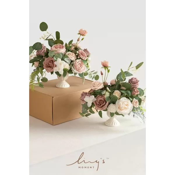 imageLings Moment Orange Clay ampamp Olive Green Artificial Flowers with Vase Wedding Decor Centerpiece Flower Potted for Ceremony Reception Tabletop Desk Flowers Mantel Archway Aisle Set of 2Dusty Rose
