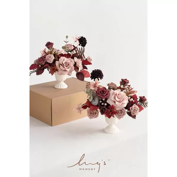 imageLings Moment Orange Clay ampamp Olive Green Artificial Flowers with Vase Wedding Decor Centerpiece Flower Potted for Ceremony Reception Tabletop Desk Flowers Mantel Archway Aisle Set of 2Burgundy  Dusty Rose