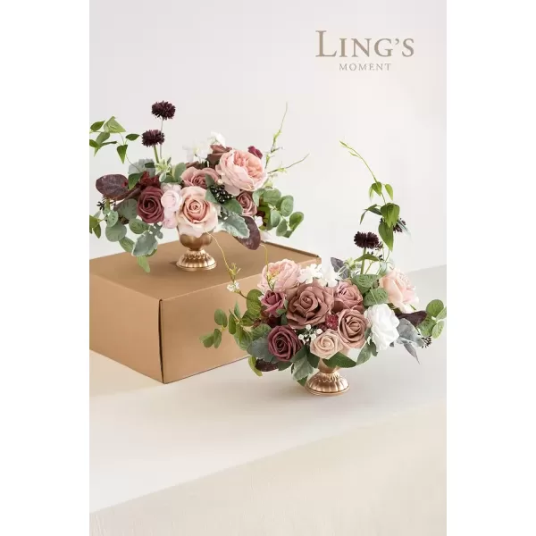 imageLings Moment Orange Clay ampamp Olive Green Artificial Flowers with Vase Wedding Decor Centerpiece Flower Potted for Ceremony Reception Tabletop Desk Flowers Mantel Archway Aisle Set of 2Dusty Rose Mauve